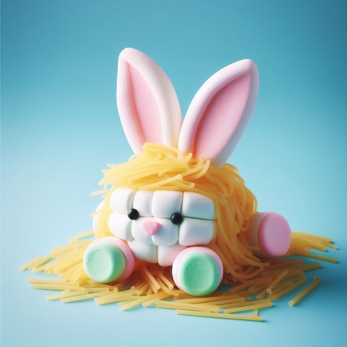 Rabbit Made Of Marshmallow And Spaghetti