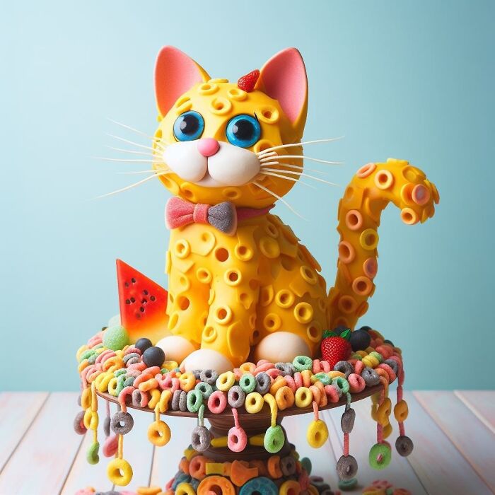 Cat Made Of Cheese And Cheerios (I Love The Dripping Froot Loops)