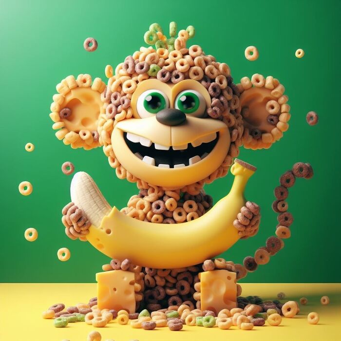 Monkey Made Of Cheese And Cheerios