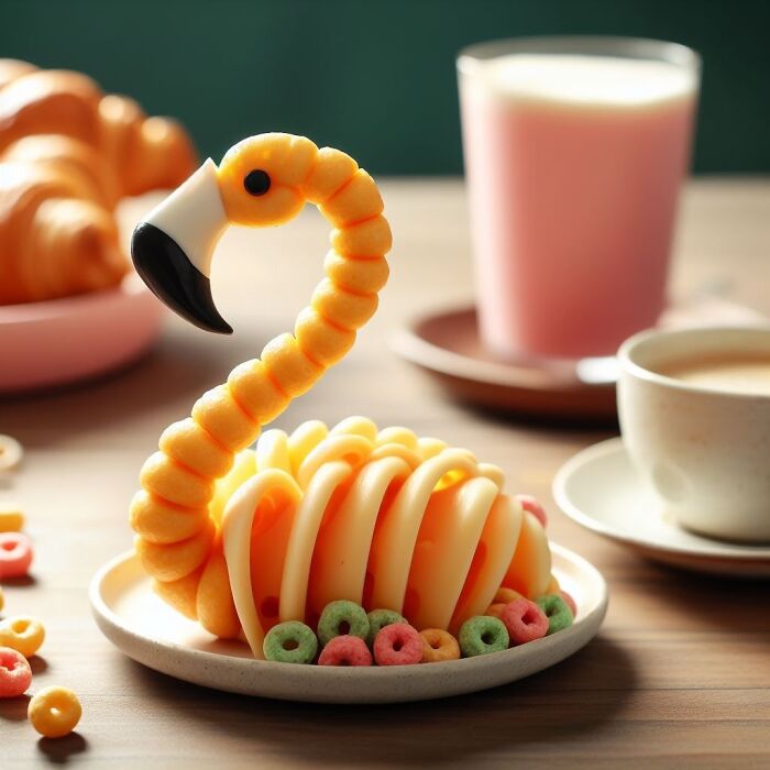 Pink Flamingo Made Of Cheese And Cheerios