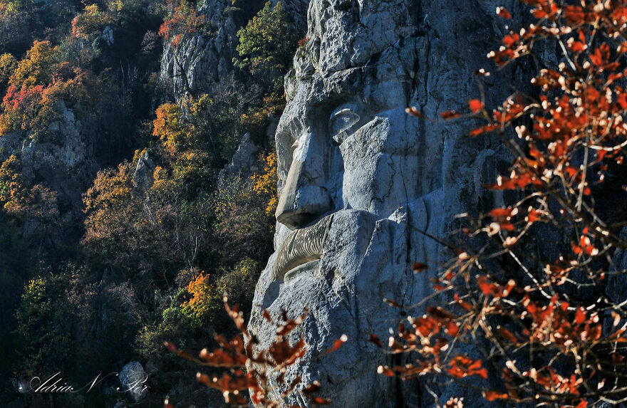 Decebal King Of Dacia Statue In Rock, ,dacia Was Antic Province Of Romania, Se Europe. Decebal King Of Dacia Statue In Rock, ,dacia Was Antic Province Of Romania, Se Europe.