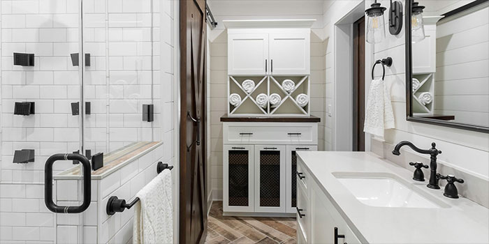 Photo of white interior bathroom. Photo of white interior bathroom.