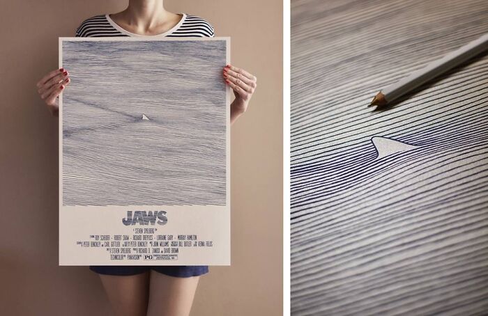"Jaws" Poster Made Out Of 202 Solid Lines, Bartosz Kosowski