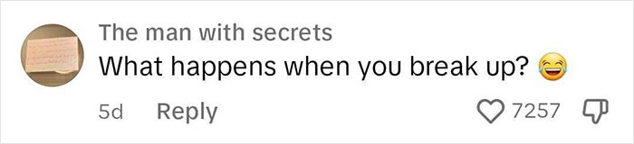 Comment mocking a tattoo symbolizing love, questioning breakup consequences, with laughing emoji. Comment mocking a tattoo symbolizing love, questioning breakup consequences, with laughing emoji.