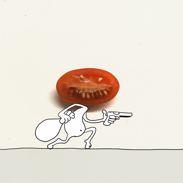 My 20 Illustrations Of The 'Killer' Tomato That Appeared On The Scene While I Was Cutting Vegetables To Cook