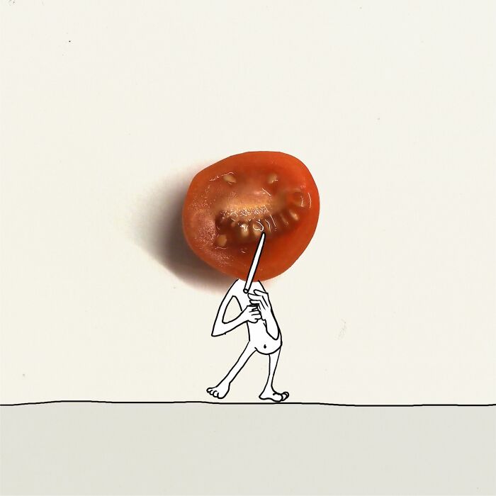 My 20 Illustrations Of The 'Killer' Tomato That Appeared On The Scene While I Was Cutting Vegetables To Cook