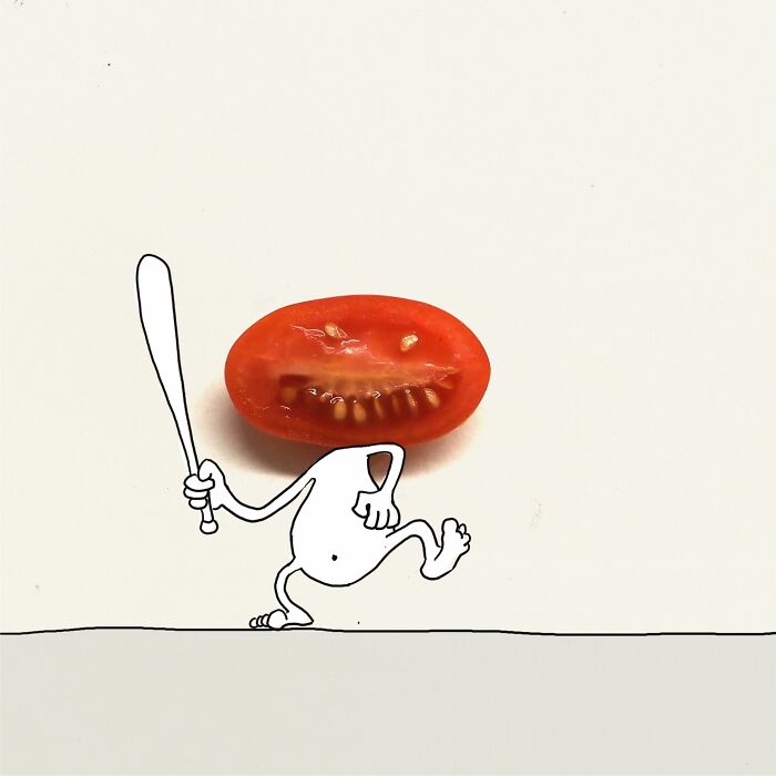 My 20 Illustrations Of The 'Killer' Tomato That Appeared On The Scene While I Was Cutting Vegetables To Cook