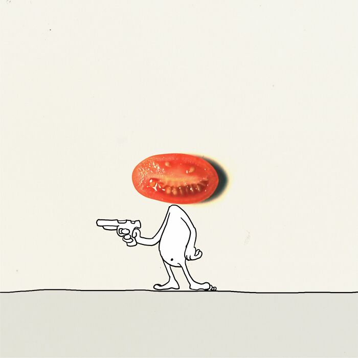 My 20 Illustrations Of The 'Killer' Tomato That Appeared On The Scene While I Was Cutting Vegetables To Cook