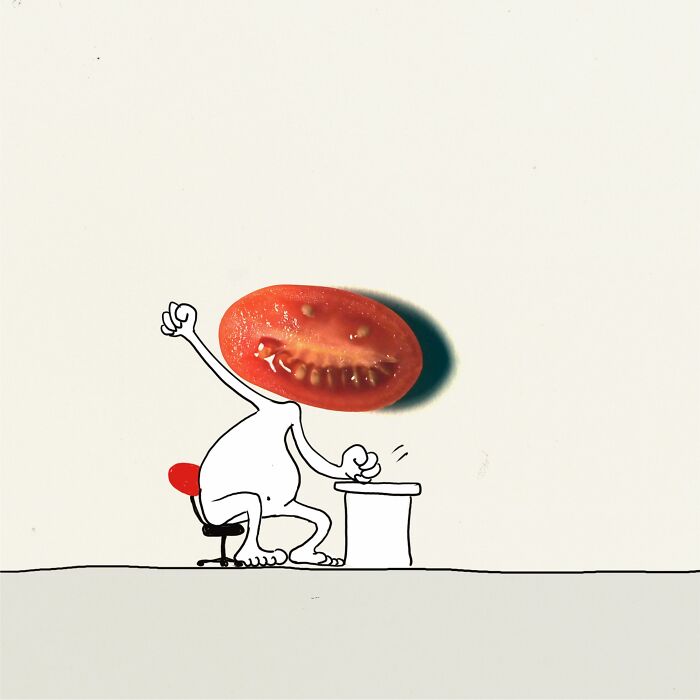 My 20 Illustrations Of The 'Killer' Tomato That Appeared On The Scene While I Was Cutting Vegetables To Cook