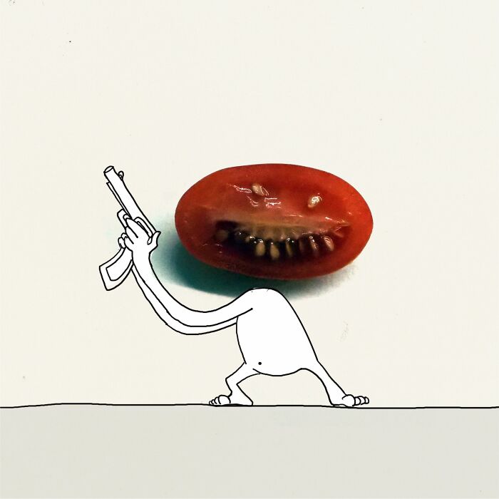 My 20 Illustrations Of The 'Killer' Tomato That Appeared On The Scene While I Was Cutting Vegetables To Cook