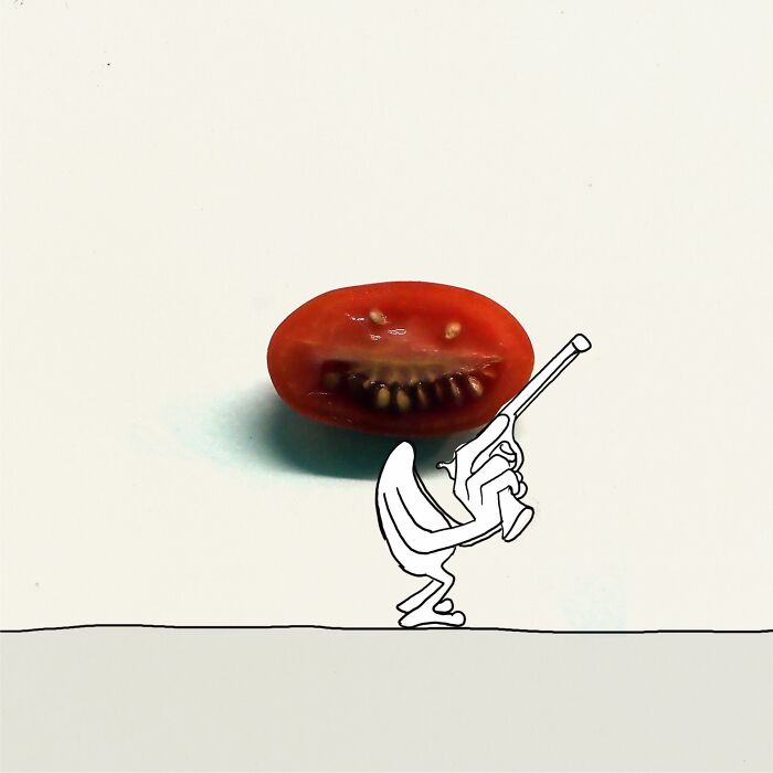 My 20 Illustrations Of The 'Killer' Tomato That Appeared On The Scene While I Was Cutting Vegetables To Cook