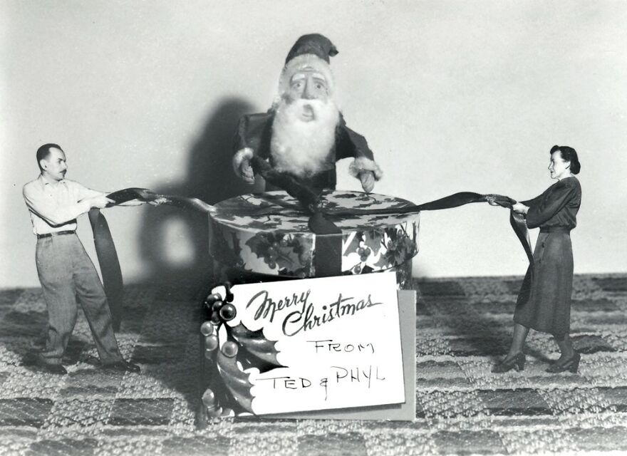Ted And Phyl Assisting A Horrified Santa, 1950