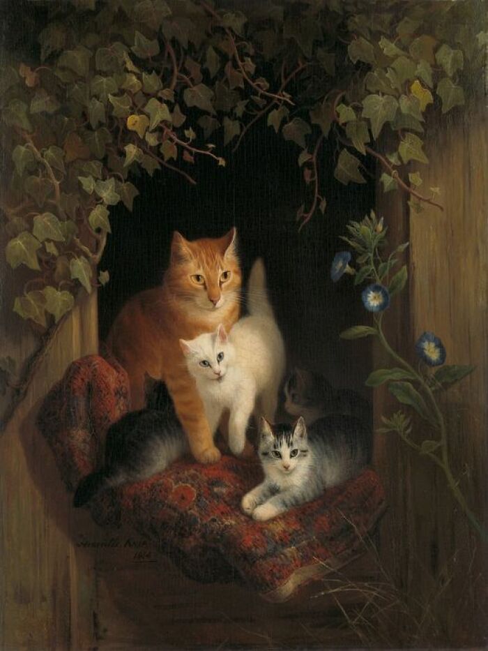 'cat With Kittens, Henriëtte Ronner-Knipm, 1844