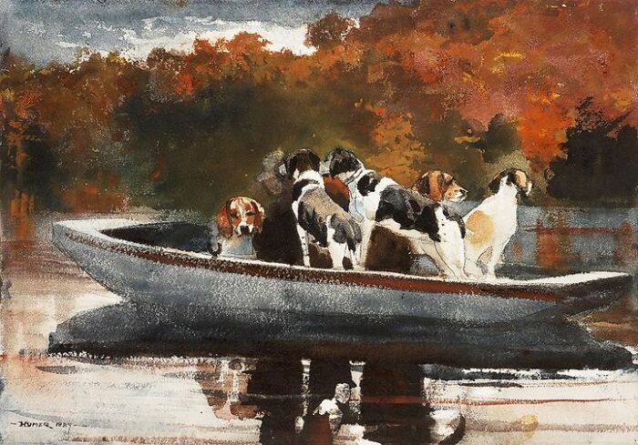 Hunting Dogs In A Boat, Winslow Homer, 1889