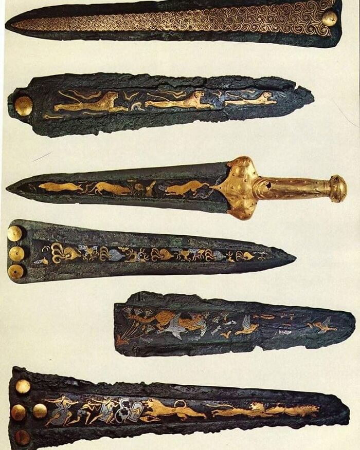 Mycenaean Daggers, Made Of Silver And Gold. Found In Shaft Graves 4-7 In Grave Circle A, 1550-1500 B.c