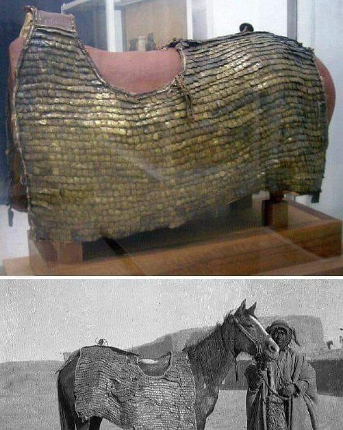 Armadura de caballo romana del siglo III d.C., compuesta por unas 2.000 escamas de bronce