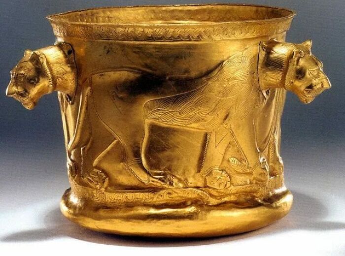 The Hyrcanian Golden Cup. Dated First Half Of First Millennium. Excavated At Kalardasht In Mazandaran, Iran. Collection: National Museum Of Iran
