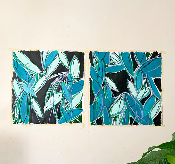 DIY blue Foliage Canvas Wall art