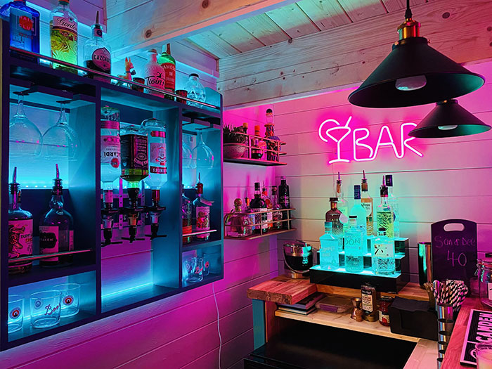 Neon sign in a home bar 