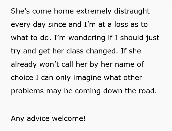 Teacher Refuses To Call Girl By The Name She's Been Using For 3 Years, Parent Asks For Advice Teacher Refuses To Call Girl By The Name She's Been Using For 3 Years, Parent Asks For Advice