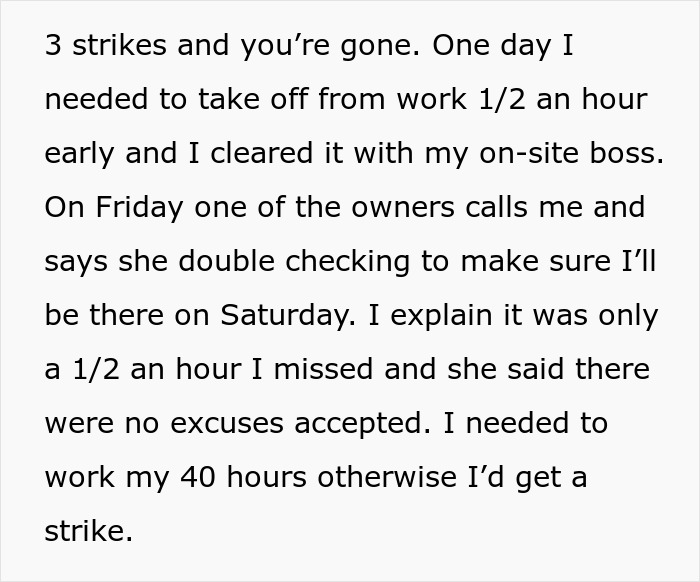 Person Maliciously Complies With A Stupid Work Policy By Coming To Work For Only 30 Minutes Person Maliciously Complies With A Stupid Work Policy By Coming To Work For Only 30 Minutes