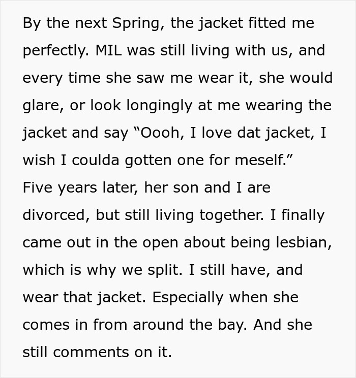 "The Jacket Fitted Me Perfectly": MIL Tries To Body Shame Woman, Regrets It "The Jacket Fitted Me Perfectly": MIL Tries To Body Shame Woman, Regrets It