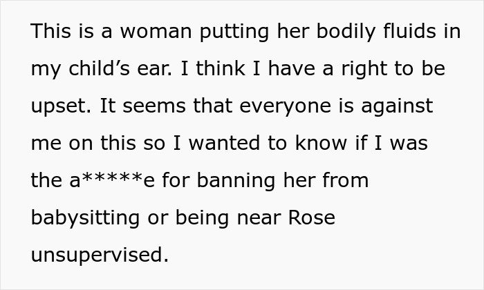 “AITA For Banning My SIL From Babysitting After She Put Breastmilk In My Child’s Ears” “AITA For Banning My SIL From Babysitting After She Put Breastmilk In My Child’s Ears”