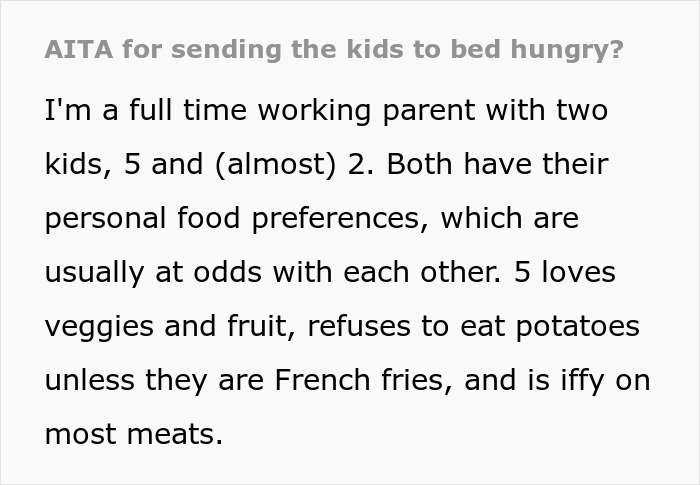 “I Could Hear His Tummy Grumble”: Mom Asks If She’s A Jerk For Sending Kids To Bed Hungry