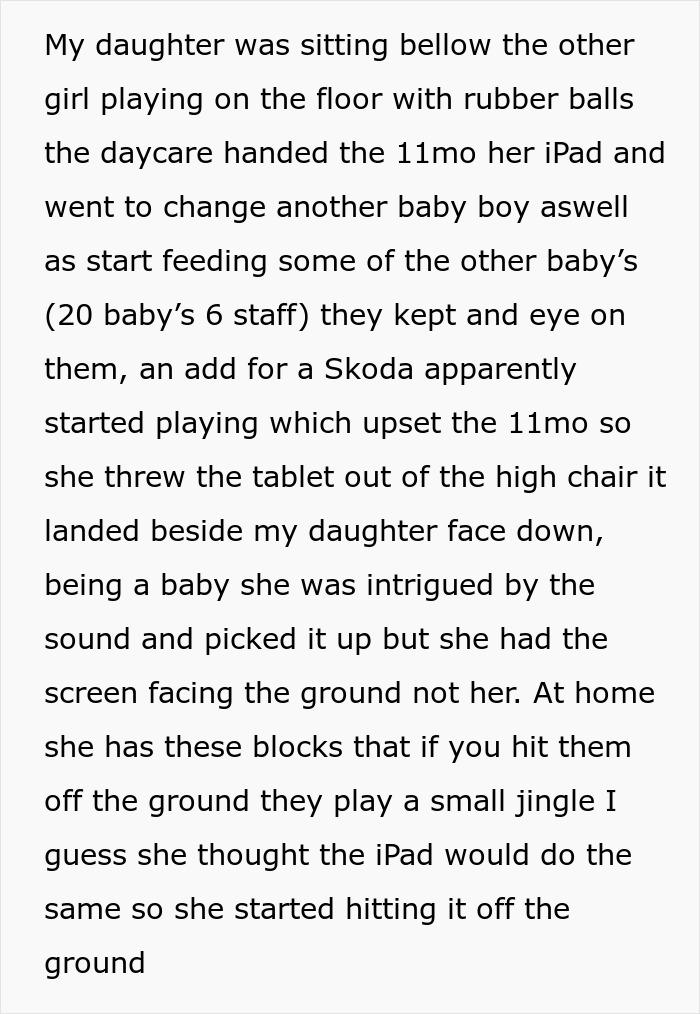 Mom Refuses To Pay For Broken iPad Pro After Parents Leave It With 11-Month-Old At Daycare Mom Refuses To Pay For Broken iPad Pro After Parents Leave It With 11-Month-Old At Daycare