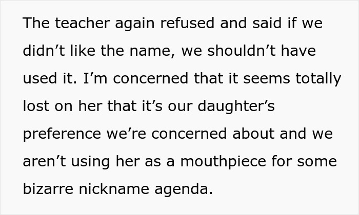 Teacher Refuses To Call Girl By The Name She's Been Using For 3 Years, Parent Asks For Advice Teacher Refuses To Call Girl By The Name She's Been Using For 3 Years, Parent Asks For Advice