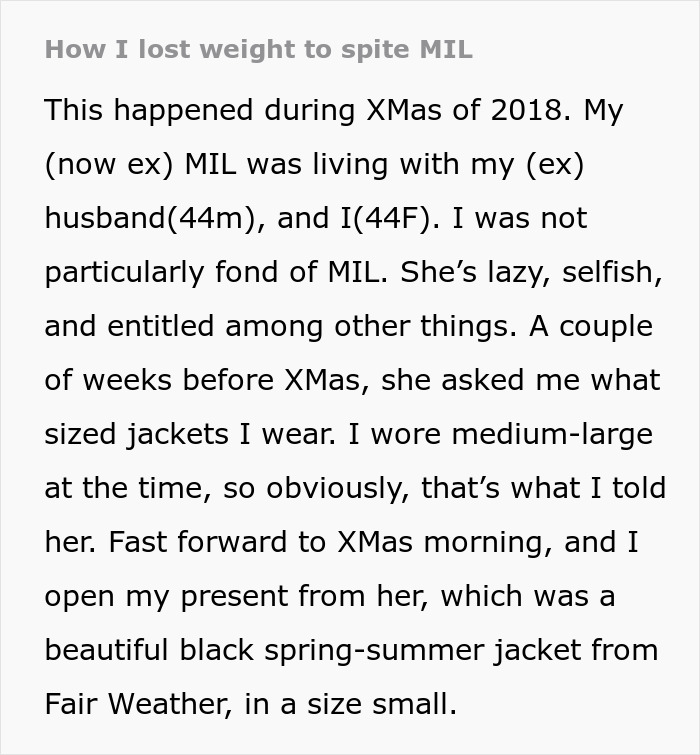 "The Jacket Fitted Me Perfectly": MIL Tries To Body Shame Woman, Regrets It "The Jacket Fitted Me Perfectly": MIL Tries To Body Shame Woman, Regrets It
