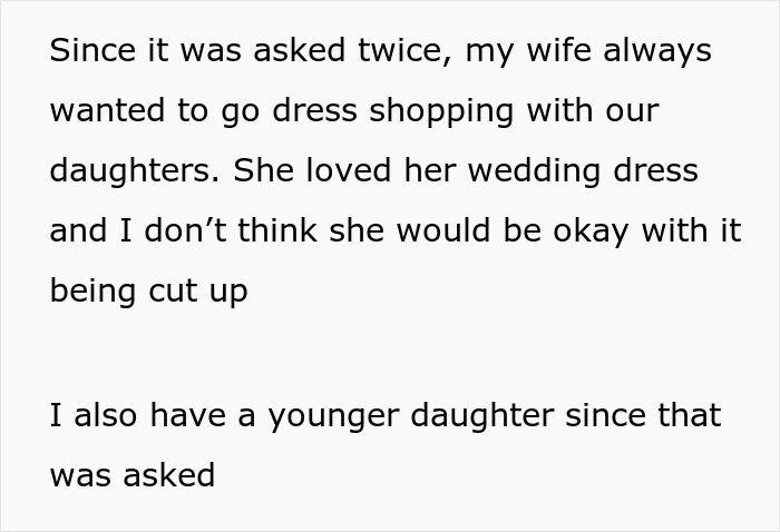 Man Refuses To Let His Late Wife’s Wedding Dress Be Cut, Gets Called A Jerk By Family