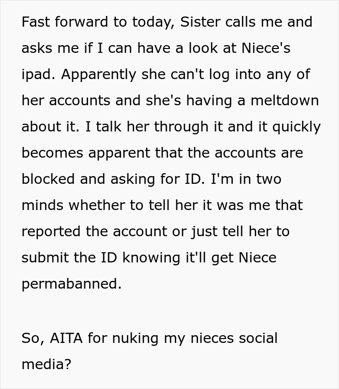 Man Wonders If He Overstepped By Secretly Reporting Niece’s Social Media As She’s Only 11