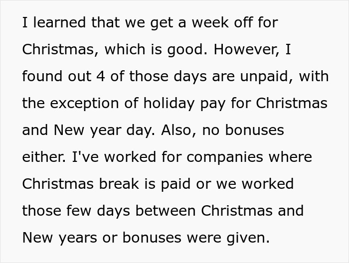 Employee Shares Their Frustration After Finding Out Company Doesn’t Pay For Christmas Break Employee Shares Their Frustration After Finding Out Company Doesn’t Pay For Christmas Break