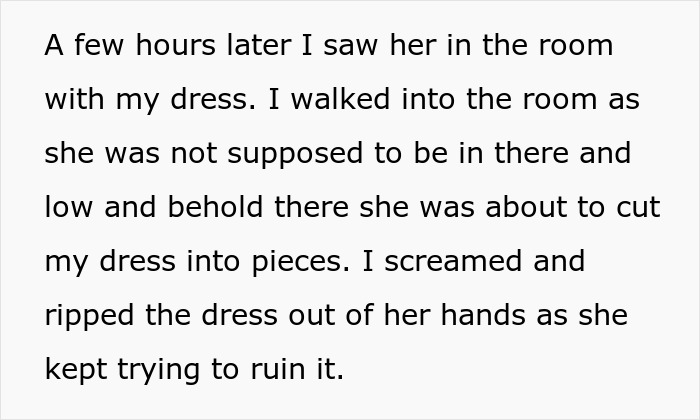 Woman saves her dress from jealous sister trying to cut it, stopping her from ruining the dress before the wedding. Woman saves her dress from jealous sister trying to cut it, stopping her from ruining the dress before the wedding.