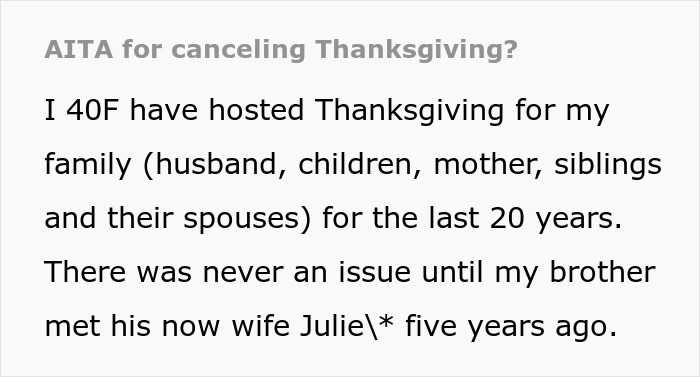 Woman Cancels Thanksgiving After 20 Years Of Hosting After SIL’s Special Dietary Demands