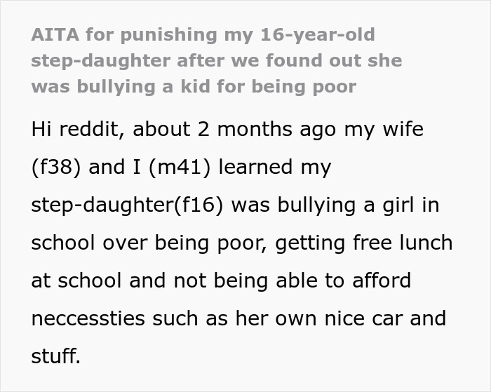 16-Year-Old Bullies A Kid For Being Poor, So Her Stepdad Takes Away All Her “Luxuries”