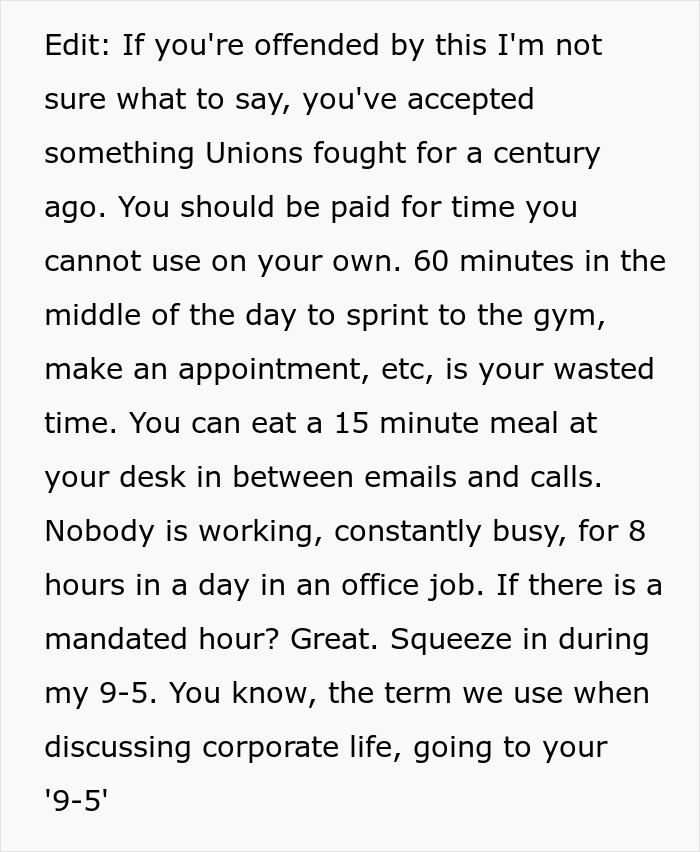 Employee Thinks Paid Lunch Their Hill To Die On, And The Internet, As It Turns Out, Is Very Divided Employee Thinks Paid Lunch Their Hill To Die On, And The Internet, As It Turns Out, Is Very Divided