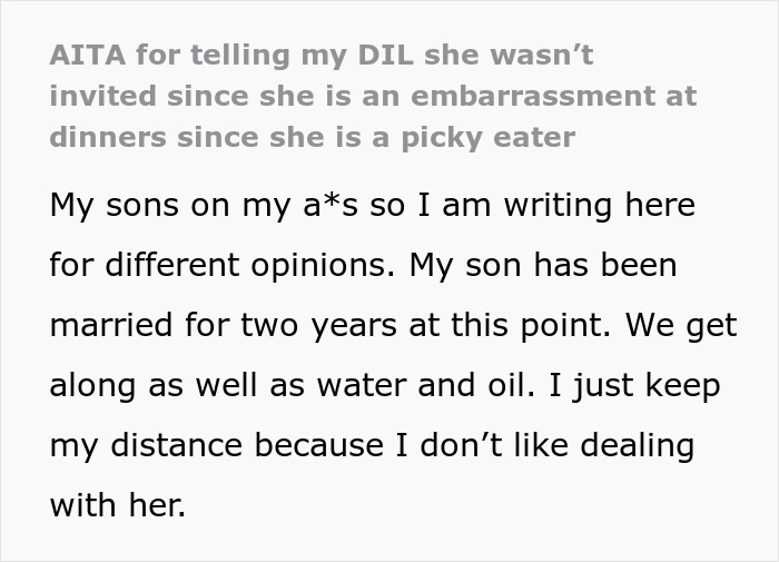 "Am I The Jerk For Telling My DIL She Wasn't Invited Since She Is An Embarrassment At Dinners?"