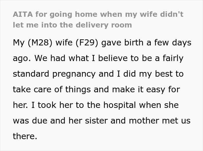 Guy Leaves Instead Of Waiting Around After Wife Bans Him From The Delivery Room, She's Furious Guy Leaves Instead Of Waiting Around After Wife Bans Him From The Delivery Room, She's Furious