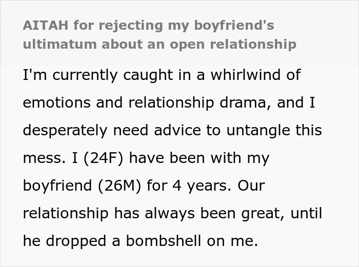 "Don't Want To Lose Our Relationship": GF Refuses Open Relationship, Drama Ensues "Don't Want To Lose Our Relationship": GF Refuses Open Relationship, Drama Ensues