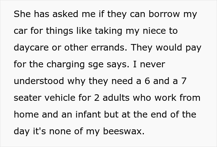 "Sister Says They Can No Longer Afford Gas": Woman Begs Bro To Use His Electric Car, Gets A No