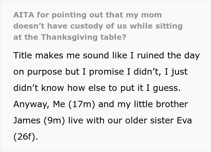 Family Drama Ensues After Teen Points Out That Their Mom Doesn’t Have Custody Of Them During Dinner 