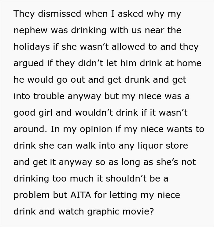 Parents Are Livid Aunt Didn’t Stop 23 Y.O. Niece From Drinking Beer And Watching A “Dirty” Movie