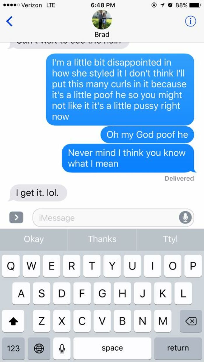 Text message conversation showing autocorrect errors creating confusing and funny results in a normal text exchange.