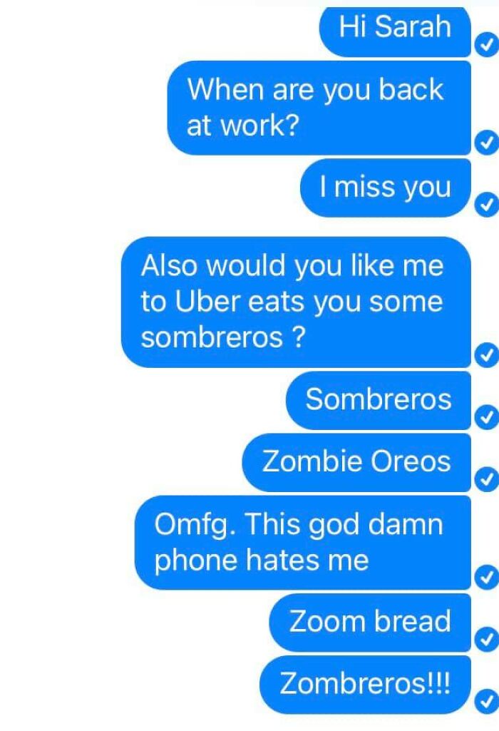 Me Trying To Write To My Sick Co Worker And Offering To Get Her Some Of Her Favourite Food From A Texmex Restaurant Called Zombreros