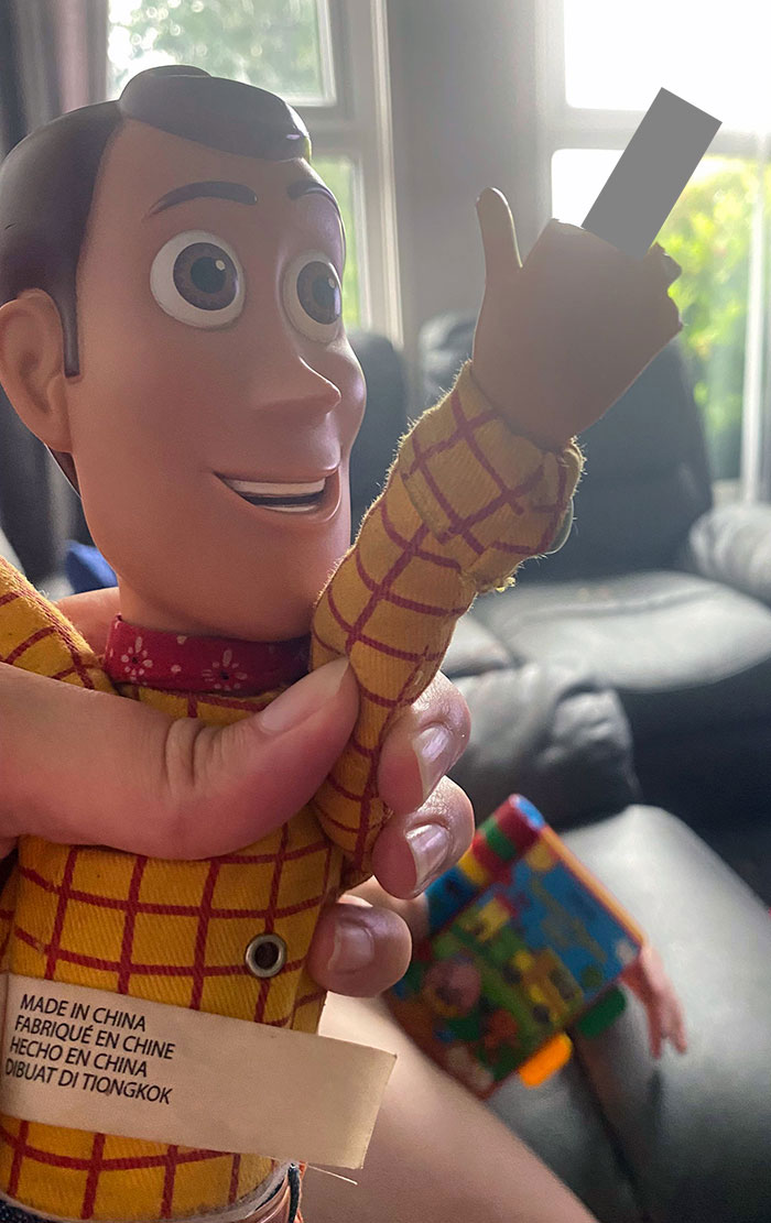 My Toddlers Have Bit The Fingers Off Woody And Now He’s Permanently Giving The Finger