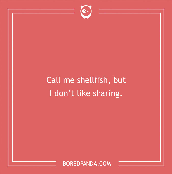 Beach pun on sharing with a shellfish joke displayed on a coral background from collection of beach puns.