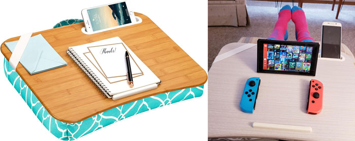 Lap Desk With Phone Holder And Device Ledge: Perfect for 12-year-olds who love multitasking, with a stable surface and comfy cushion that travels light and keeps their gadgets from sliding.