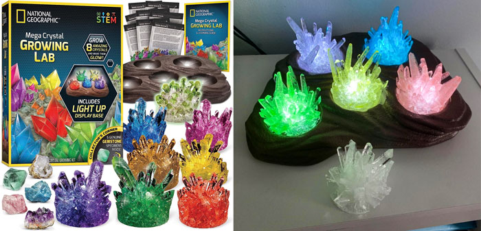 National Geographic Mega Crystal Growing Kit: An exciting science experiment with fast-growing, multi-colored crystals, an LED display, and real gemstone specimens offering fun, education, and dazzling spectacle at once!